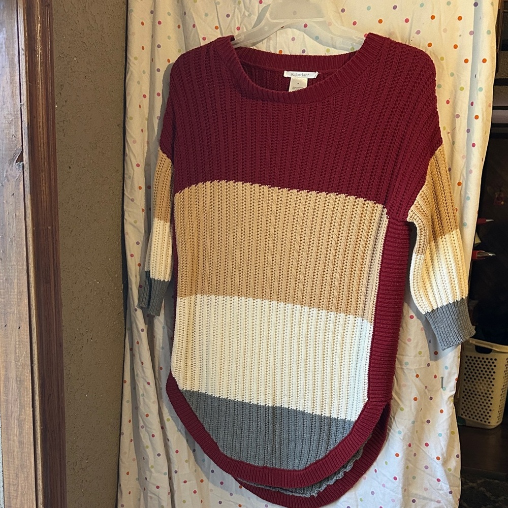 K Jordan Multicolor Knit Sweater - Burgundy, Beige, Gray